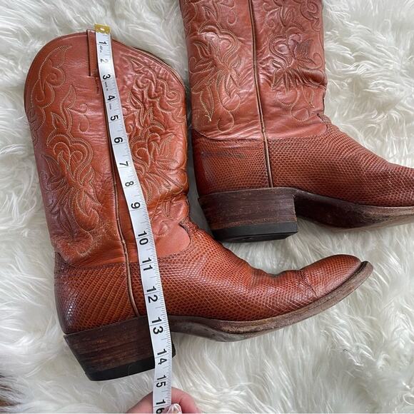 Justin Boots | Mens Lizard Leather Vintage Tall Pull-On Cowboy Boot Textured 9.5 - Picture 10 of 12